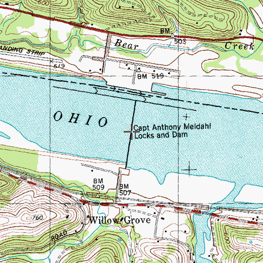 Topographic Map of Captain Athony Meldahl Lock and Dam, KY