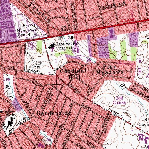Topographic Map of Cardinal Hill, KY