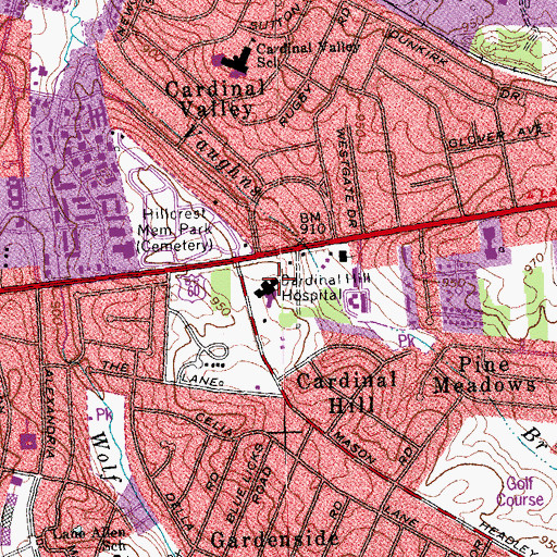 Topographic Map of Cardinal Hill Rehabilitation Hospital, KY