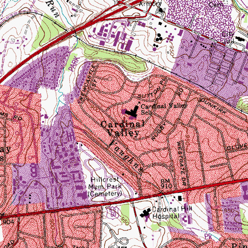 Topographic Map of Cardinal Valley, KY