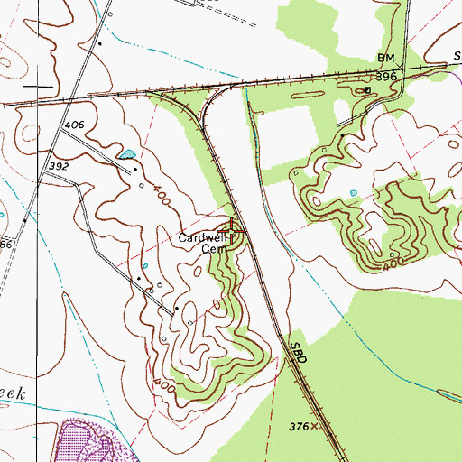 Topographic Map of Cardwell Cemetery, KY