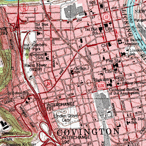 Topographic Map of John G Carlisle Elementary School, KY