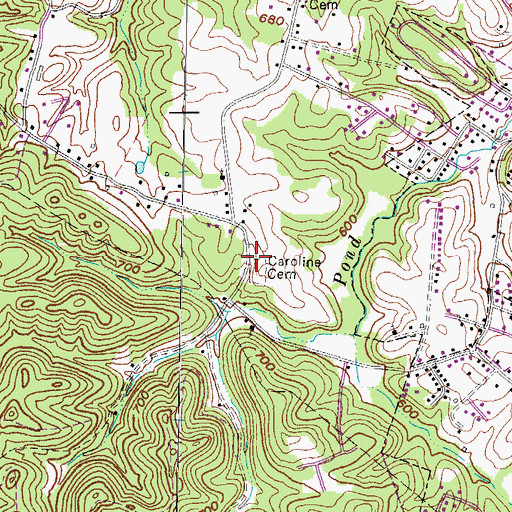 Topographic Map of Caroline Cemetery, KY