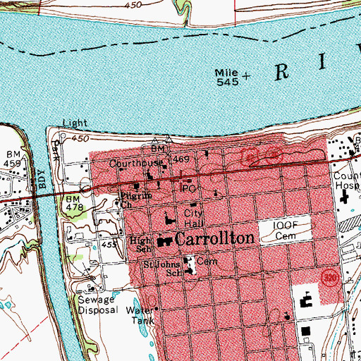 Topographic Map of Carrollton, KY