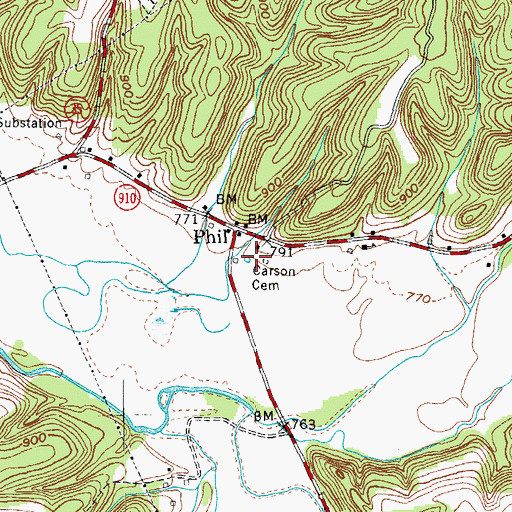Topographic Map of Carson Cemetery, KY