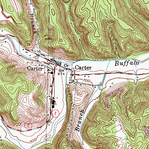 Topographic Map of Carter, KY