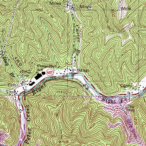 Topographic Map of Carter Branch, KY