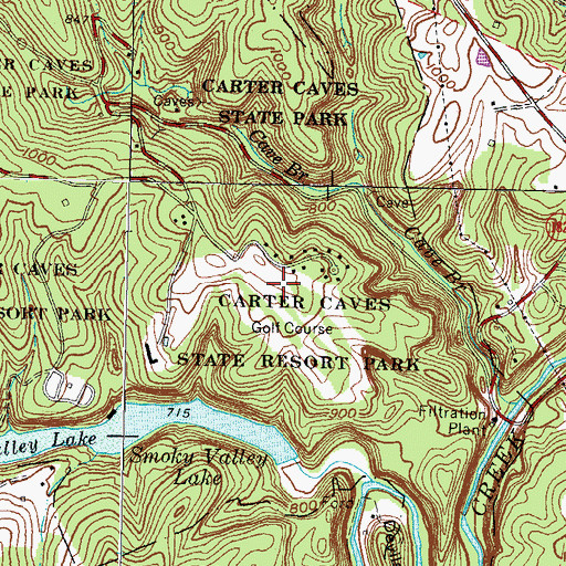Topographic Map of Carter Caves State Resort Park, KY