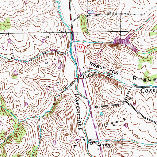Topographic Map of Casey Branch, KY