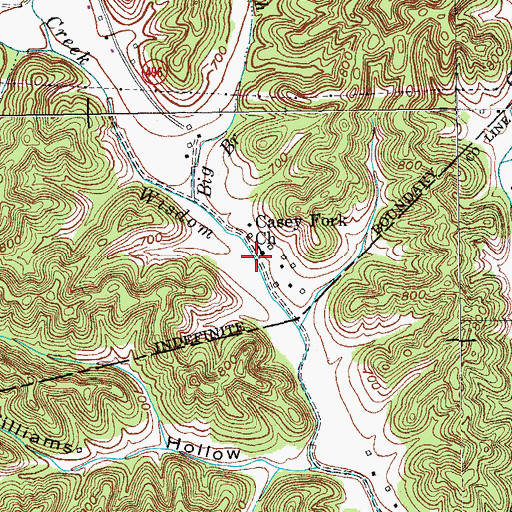 Topographic Map of Casey Fork Church, KY
