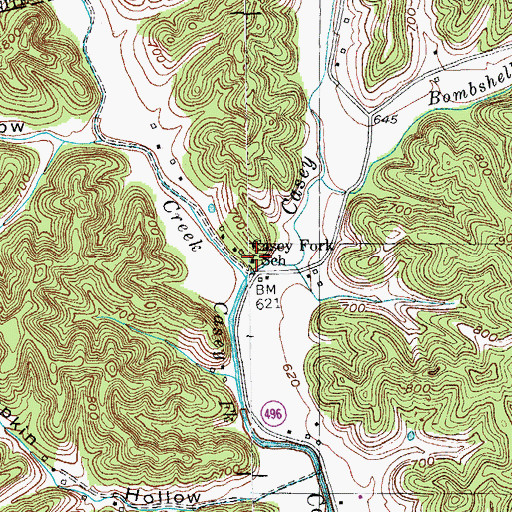 Topographic Map of Casey Fork School, KY