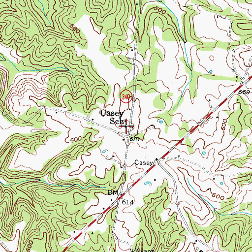 Topographic Map of Casey School, KY