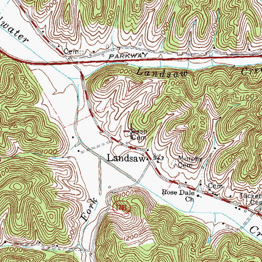 Topographic Map of Cash Cemetery, KY