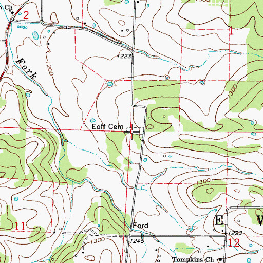 Topographic Map of Eoff Cemetery, AR