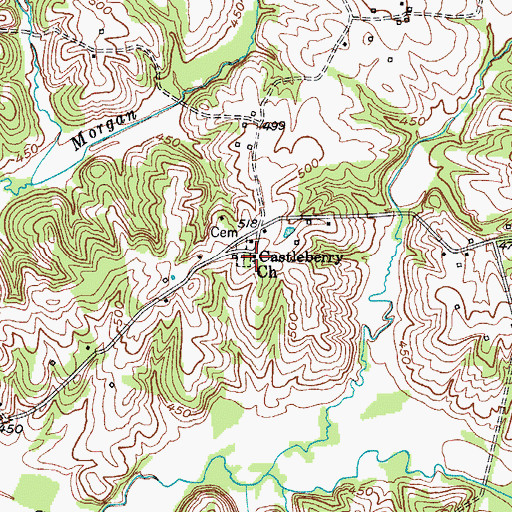 Topographic Map of Castleberry General Baptist Church, KY