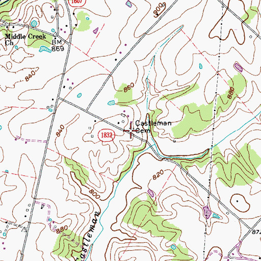 Topographic Map of Castleman Cemetery, KY