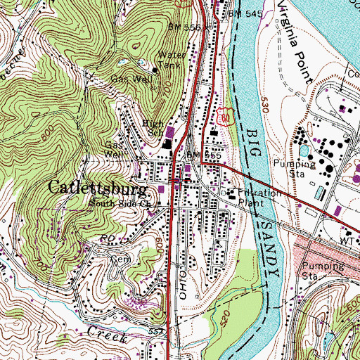Topographic Map of Catlettsburg, KY