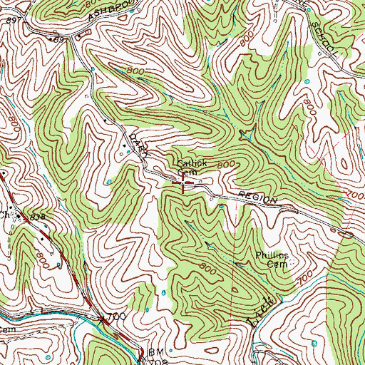 Topographic Map of Catlick Cemetery, KY