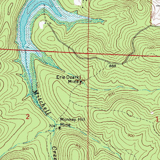 Topographic Map of Erie Ozark Mine, AR