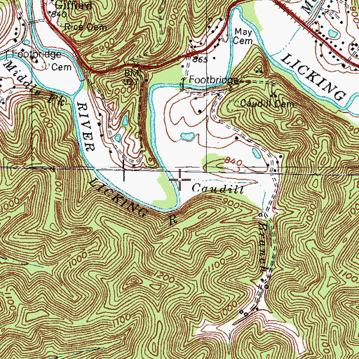 Topographic Map of Caudill Branch, KY