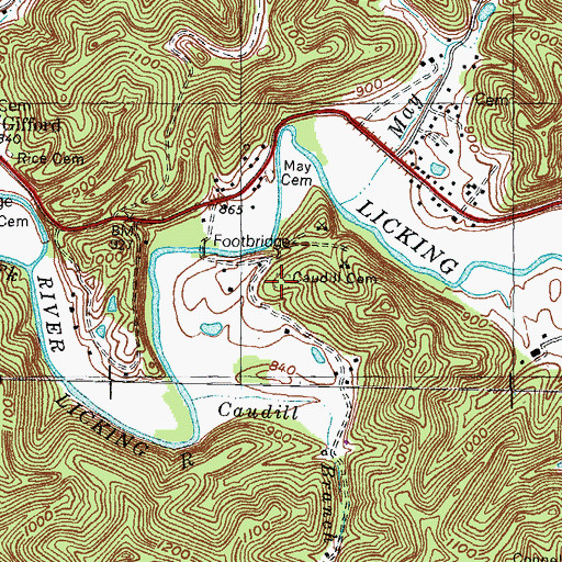 Topographic Map of Caudill Cemetery, KY