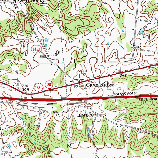 Topographic Map of Cave Ridge, KY