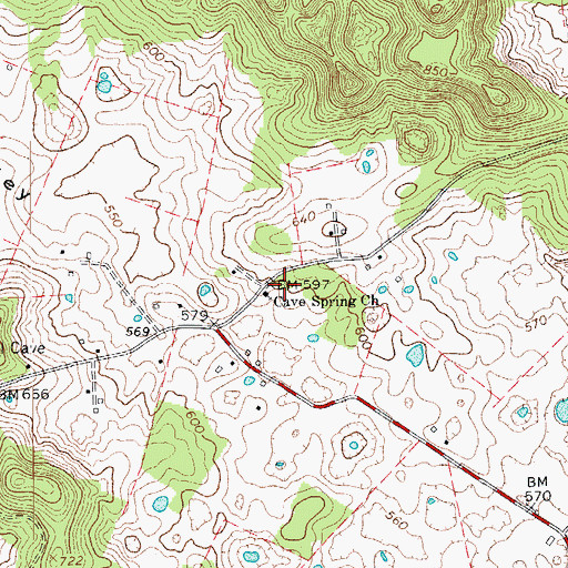 Topographic Map of Cave Spring Church, KY