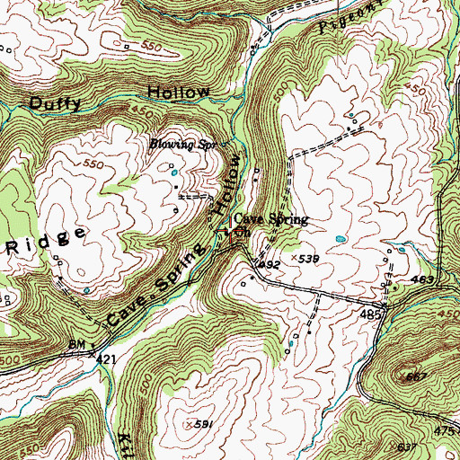 Topographic Map of Cave Spring Church, KY