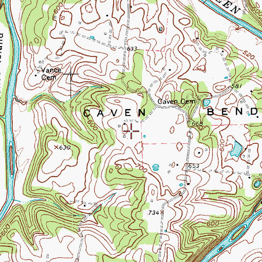 Topographic Map of Caven Bend, KY