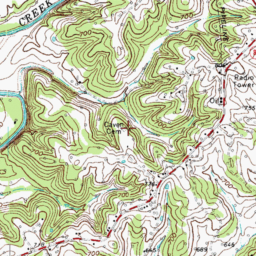 Topographic Map of Caven Cemetery, KY