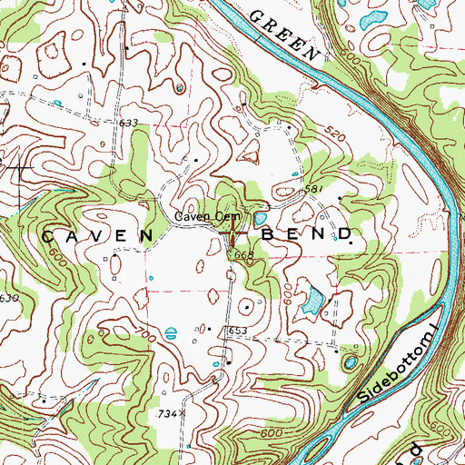 Topographic Map of Caven Cemetery, KY