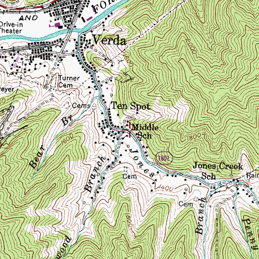 Topographic Map of Cawood Branch, KY