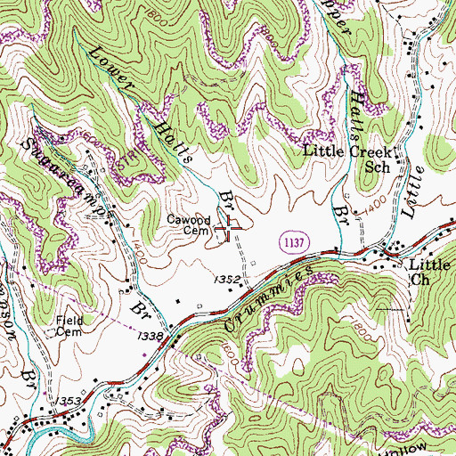 Topographic Map of Cawood Cemetery, KY