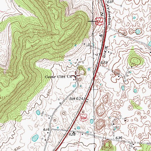 Topographic Map of Cedar Cliff Church, KY