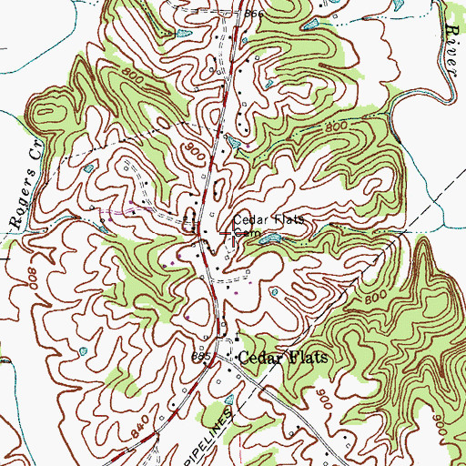 Topographic Map of Cedar Flats Cemetery, KY