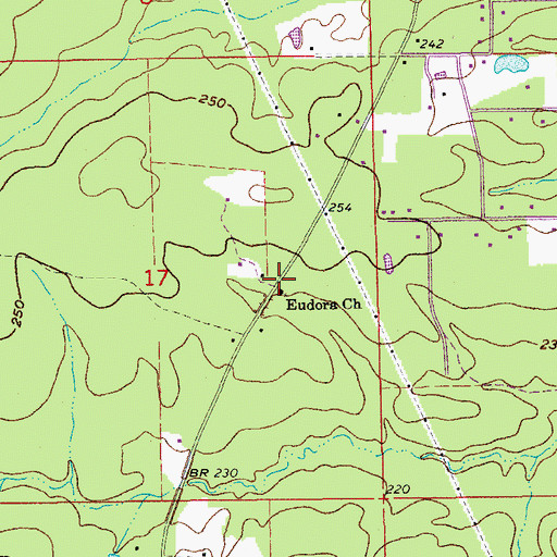 Topographic Map of Eudora Church, AR