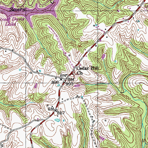 Topographic Map of Cedar Hill Church, KY
