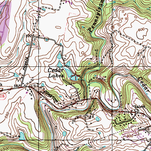 Topographic Map of Cedar Lakes, KY
