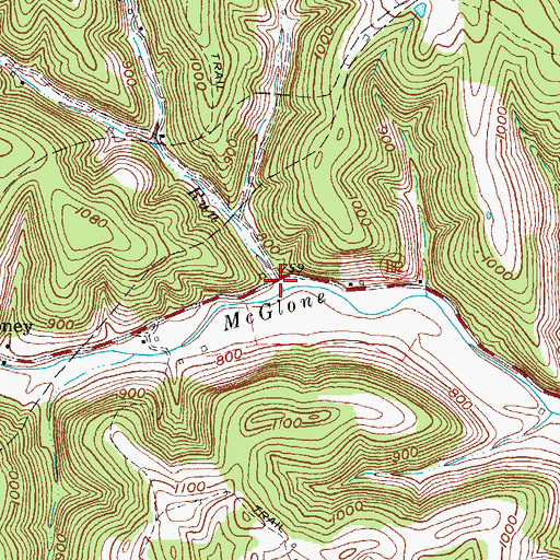 Topographic Map of Cedar Run, KY