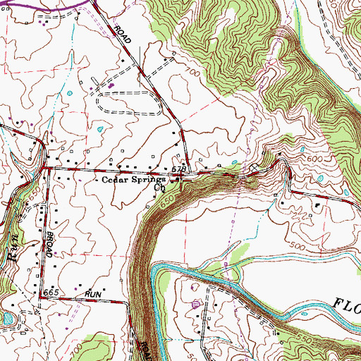 Topographic Map of Cedar Springs Church, KY