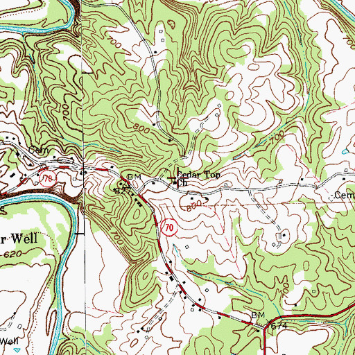 Topographic Map of Cedar Top Church, KY