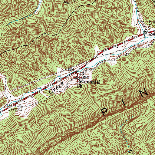 Topographic Map of Centennial Church, KY