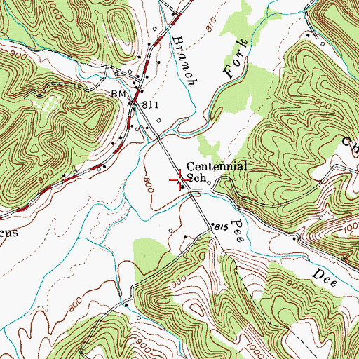 Topographic Map of Centennial School, KY