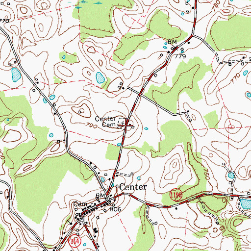 Topographic Map of Center Cemetery, KY