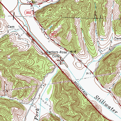 Topographic Map of Centers-Rose Cemetery, KY