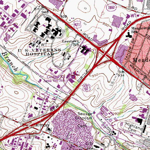 Topographic Map of Central Kentucky Area Vocational School, KY