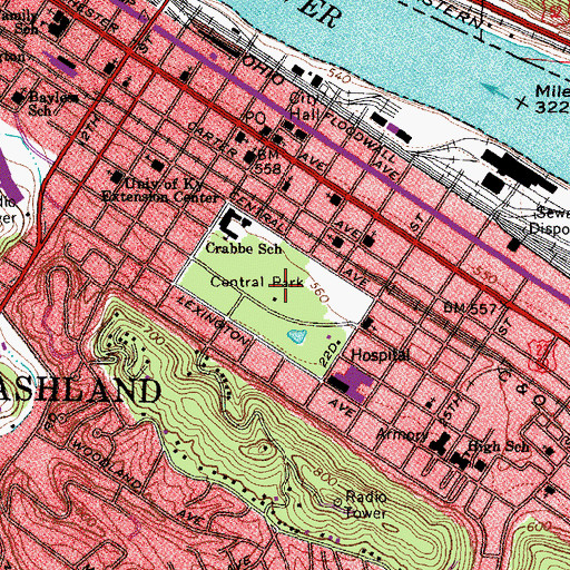 Topographic Map of Central Park, KY