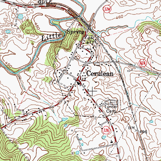 Topographic Map of Cerulean, KY
