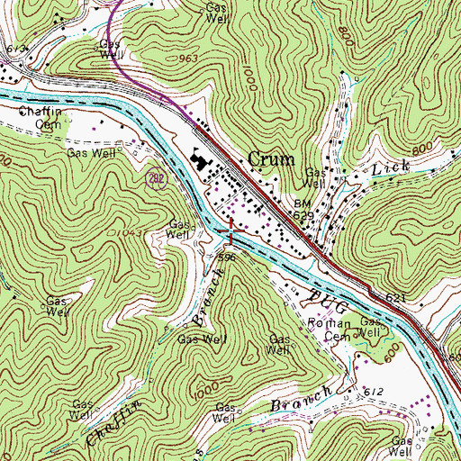 Topographic Map of Chaffin Branch, KY
