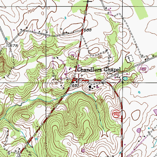 Topographic Map of Chandlers Chapel, KY